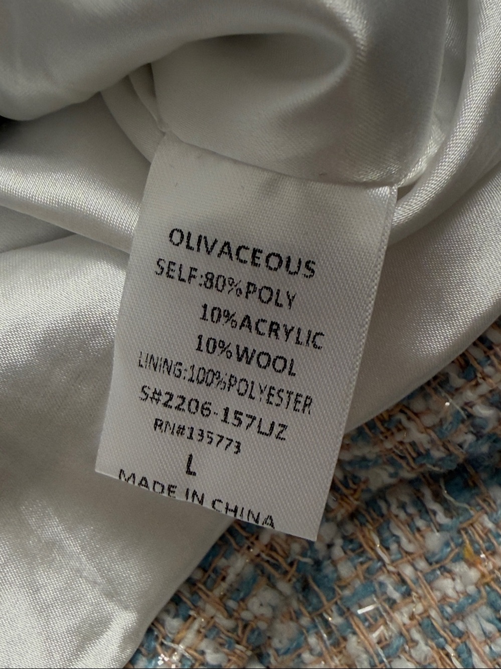 Olivaceous light blue multicolor tweed satin lined boxy blazer - Picture 9 of 9